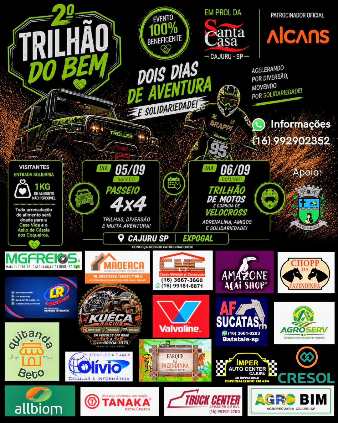 Banner oficial do 2º Trilhão do Bem com jipe e motociclista